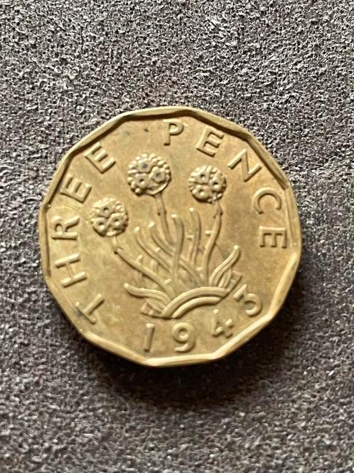 Britse koperen threepence munt uit 1943, Postzegels en Munten, Munten | Europa | Niet-Euromunten, Ophalen of Verzenden