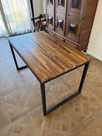 Handgemaakte houten eettafel met staal frame, Ophalen, 50 tot 100 cm, Zo goed als nieuw, 75 cm of meer