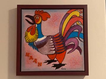 Kleurrijk Haan Schilderij - Ingelijst 46x46cm - Modern Kunst beschikbaar voor biedingen