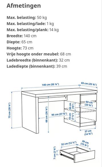Zwart Ikea Malm bureau - afbeelding 5