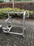 Zware RVS kar met zwenkwielen en div. platen, bakken, vijzel, Doe-het-zelf en Verbouw, Ophalen, Gebruikt, IJzer