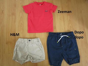 Twee korte broekjes + 1 shirtje maat 74 beschikbaar voor biedingen