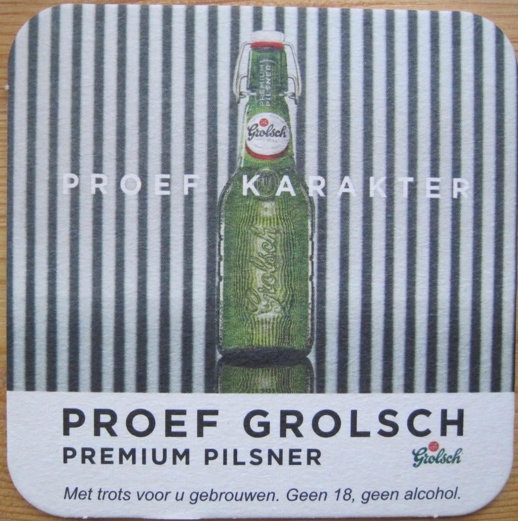 Bierviltje Grolsch - proef karakter, Ophalen of Verzenden, Zo goed als nieuw, Viltje(s), Grolsch