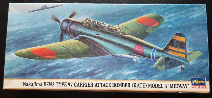 Hasegawa Nakajima B5N2 Type 97 Carrier Attack Bomber 1:72, Hobby en Vrije tijd, Modelbouw | Vliegtuigen en Helikopters, Zo goed als nieuw