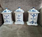 3 Delfts blauwe potten met deksel, handbeschilderd, Ophalen