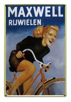 Maxwell rijwielen fiets vrouw emaille reclamebord wandbord, Verzamelen, Nieuw, Reclamebord, Ophalen of Verzenden