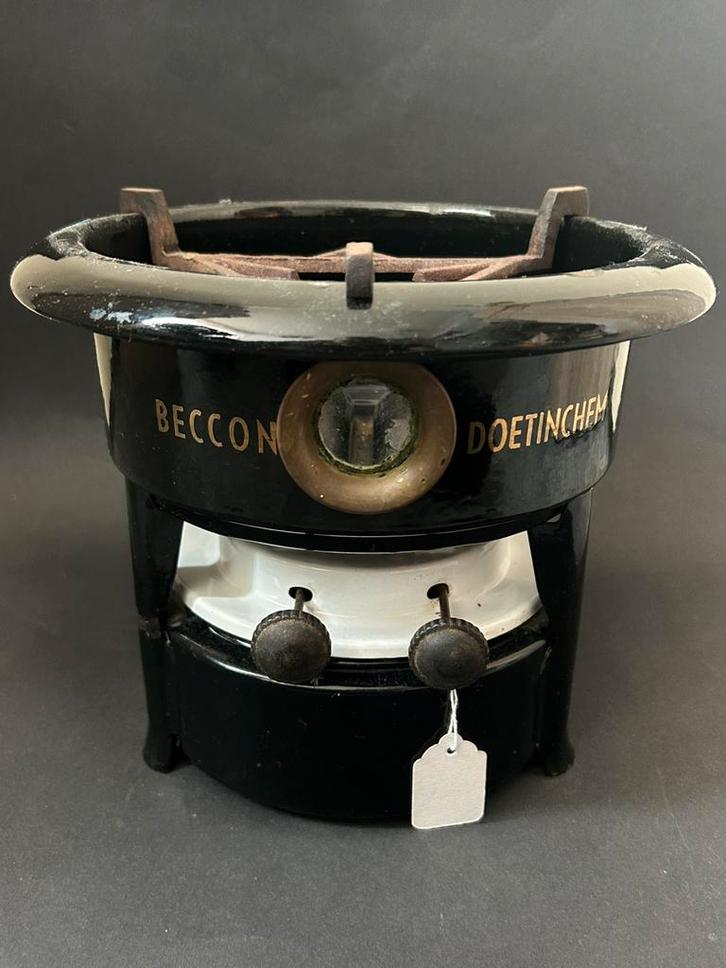 2-Pits Zwart Beccon Petroleumstel, Antiek en Kunst, Antiek | Emaille, Ophalen of Verzenden