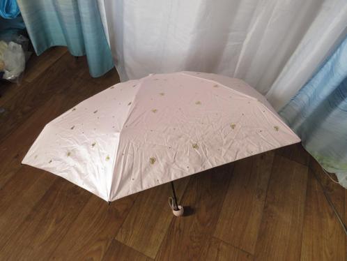 roze opvouwbare paraplu met goudkleurige hartjes upf 50, Sieraden, Tassen en Uiterlijk, Paraplu's, Gebruikt, Roze, Ophalen