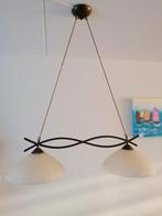 Hanglamp bronskleurig metaal met 2 kelken gerookt glas, Ophalen of Verzenden, Nieuw, Glas, 75 cm of meer