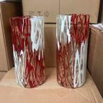 Vaso Murano cilindrico - bianco e rosso 2 prachtige vazen, Ophalen of Verzenden, Zo goed als nieuw, Overige materialen, Minder dan 25 cm