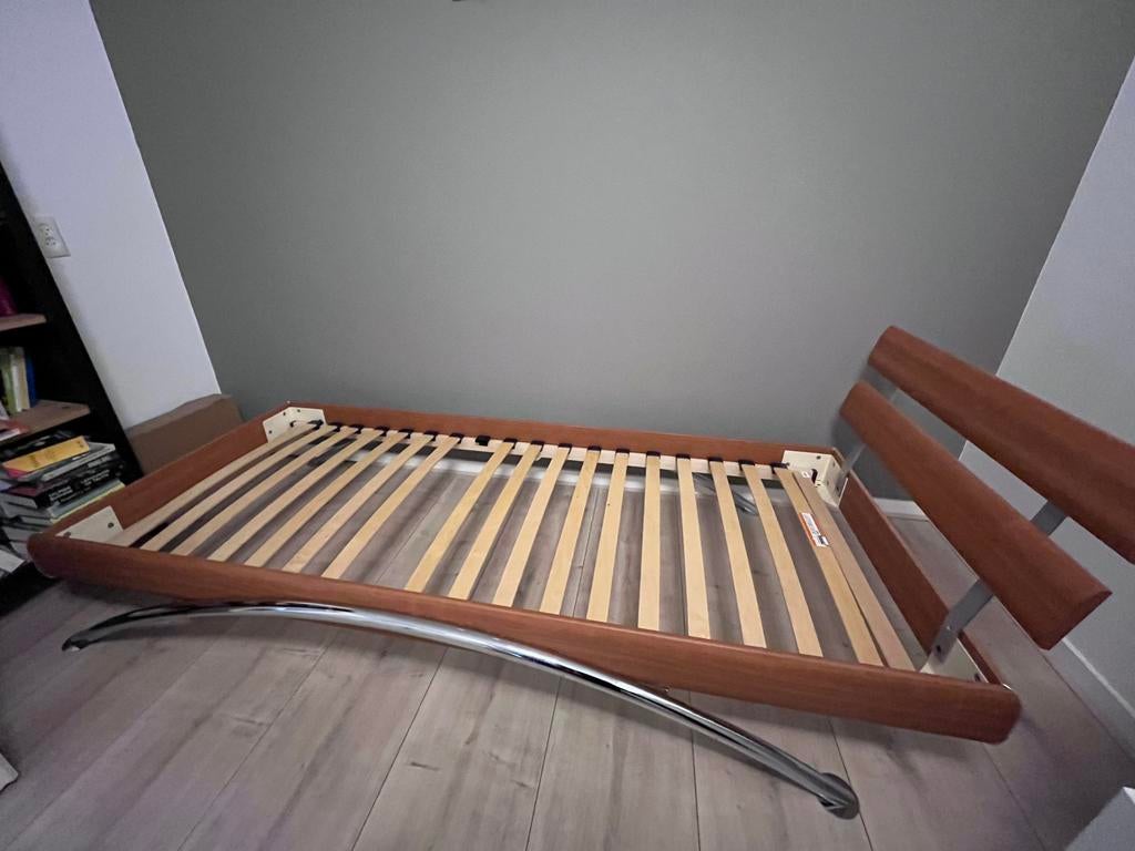 Gratis- Houten eenpersoonsbed 90x220, Huis en Inrichting, Slaapkamer | Bedden, Ophalen, Gebruikt, 90 cm, Eenpersoons
