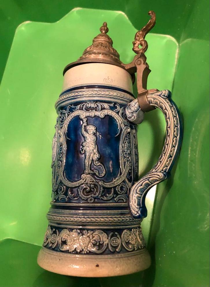 Antieke Bierpul met Tinnen Deksel, Antiek en Kunst, Antiek | Keramiek en Aardewerk, Ophalen of Verzenden