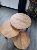 Salontafel set van 3 mangohout, 50 tot 100 cm, Rond, Zo goed als nieuw, Minder dan 50 cm