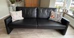 Zwarte leren bank + 2 leren stoelen, Ophalen, Gebruikt, Driepersoons, Rechte bank