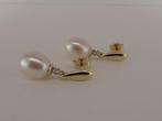Gouden oorhangers met parel en zirkonia                  G57, Gebruikt, Overige kleuren, ., Ophalen of Verzenden