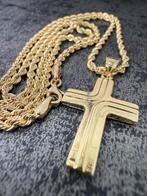 Prachtige 14kt gouden rope ketting met kruis, Ophalen of Verzenden, Nieuw, Goud, Goud