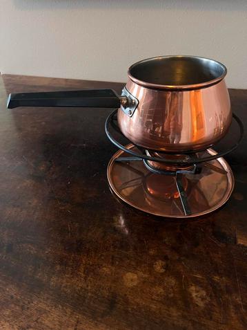 Koperen Fonduepan met Rechaud beschikbaar voor biedingen