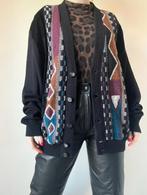 Vintage vest met patroon, M/L. Coogi stijl knit unisex boho, Zwart, Vintage, Gedragen, Verzenden