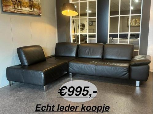 Hoekbank echt leder zwart, Huis en Inrichting, Banken | Complete zithoeken, Zo goed als nieuw