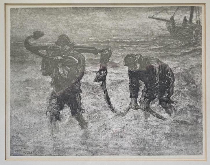 Diepdruk gravure ‘De Ankerdragers’ – Jozef Israëls ️, Antiek en Kunst, Kunst | Etsen en Gravures, Ophalen