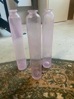 3x lange roze vaasjes, Ophalen, Overige kleuren, Minder dan 50 cm, Glas