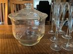 Grote antieke glazen schaal kristal gegraveerd puch bowl kom, Huis en Inrichting, Woonaccessoires | Stolpen, Ophalen of Verzenden