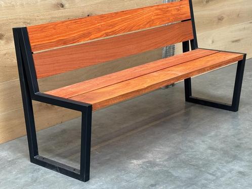 Uniek, Padoek houten tuinbank zitbank met stalen frame., Tuin en Terras, Tuinbanken, Nieuw, Hout, Ophalen of Verzenden