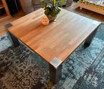 Salontafel massief eiken met RVS poten, Ophalen, Gebruikt, 50 tot 100 cm, Vierkant