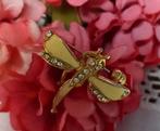 Leuke vintage broche, goudkleurig, libelle, strass-steentjes, Sieraden, Tassen en Uiterlijk, Broches, Ophalen of Verzenden, Zo goed als nieuw