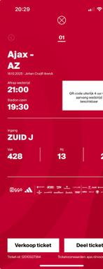 2 kaarten voor Ajax - AZ vak 428, Twee personen, Oktober