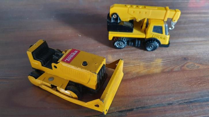 Tonka Speelgoedwagens - Bulldozer en Kraanwagen, Kinderen en Baby's, Speelgoed | Speelgoedvoertuigen, Gebruikt, Ophalen