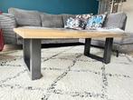 Massief eikenhouten salon en eettafel. metalen onderstel, Huis en Inrichting, Tafels | Salontafels, Ophalen, 50 tot 100 cm, Zo goed als nieuw