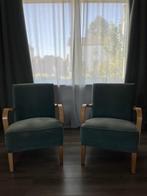 Twee fauteuils ribstof turquoise, Huis en Inrichting, Fauteuils, Ophalen, Hout, Gebruikt, 75 tot 100 cm