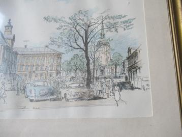 Ingekleurde  Gravure   Stadsgezicht beschikbaar voor biedingen