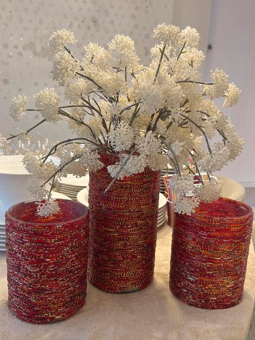 Unieke handgemaakte set – 2 kandelaren & 1 vaas uit India, Huis en Inrichting, Woonaccessoires | Kunstplanten en Kunstbloemen
