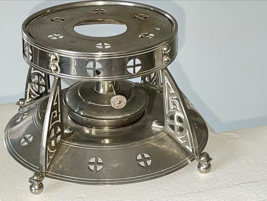 Antiek Vernikkeld Rechaud met Spiritusbrander, Antiek en Kunst, Ophalen of Verzenden