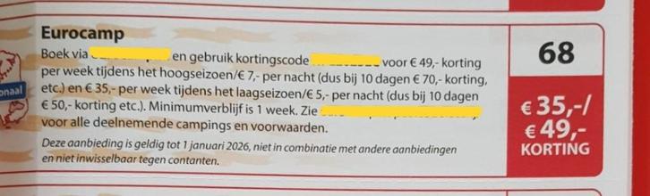 Eurocamp kortingsbon, Tickets en Kaartjes, Kortingen en Cadeaubonnen, Drie personen of meer, Overige typen, Kortingsbon