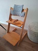 Stokke tripp trapp stoel oude model met leertje en rugsteun, Ophalen of Verzenden, Gebruikt, Meegroeistoel