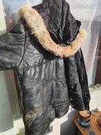 Leren bontjas met konijnenbont - XXL (valt als XL), Onbekend, Zwart, Maat 56/58 (XL), Ophalen of Verzenden