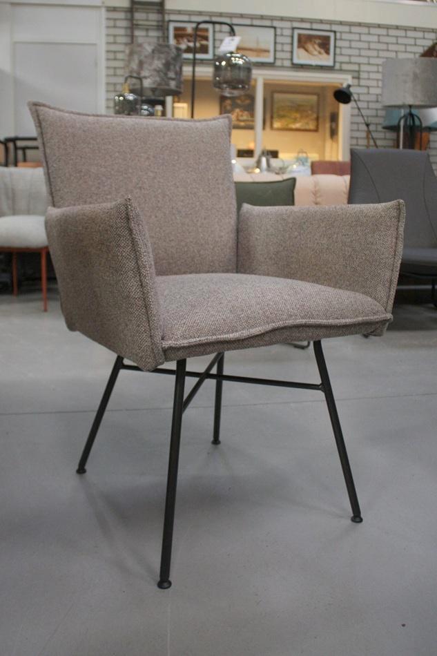 Eetkamerstoel Sanne Jess Design metaal stof naturel beige, Huis en Inrichting, Stoelen, Zo goed als nieuw, Eén, Metaal, Stof, Overige kleuren