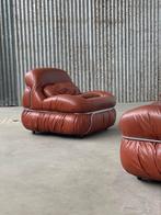 Italiaans fauteuils | aniline Leer | 1970 | Cognac | uniek, Ophalen, Gebruikt, Aalsmeer, Vintage
