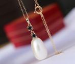 14 kt gouden collier saffieren cultivé parel ketting dames, Katwijk, Innab74@hotmail.com, Juwelina, Nieuw