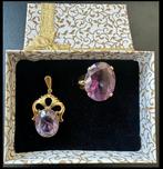 Set van 14K gouden vintage ring en hanger met Lila amethist, Ophalen of Verzenden, Goud, Overige typen, Met edelsteen