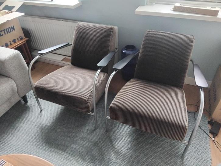 Harvink design Columbus fauteuil 2stuks zwart/bruin, Huis en Inrichting, Fauteuils, Gebruikt, Metaal, Stof, 50 tot 75 cm, 75 tot 100 cm