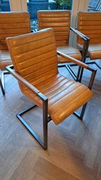 4 cognac leren eetkamerstoelen - Industrieel, Huis en Inrichting, Stoelen, Ophalen of Verzenden, Gebruikt, Bruin, Vier