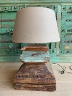 Oude houten lamp met stoffen kap, Ophalen, Gebruikt, Hout, Minder dan 100 cm