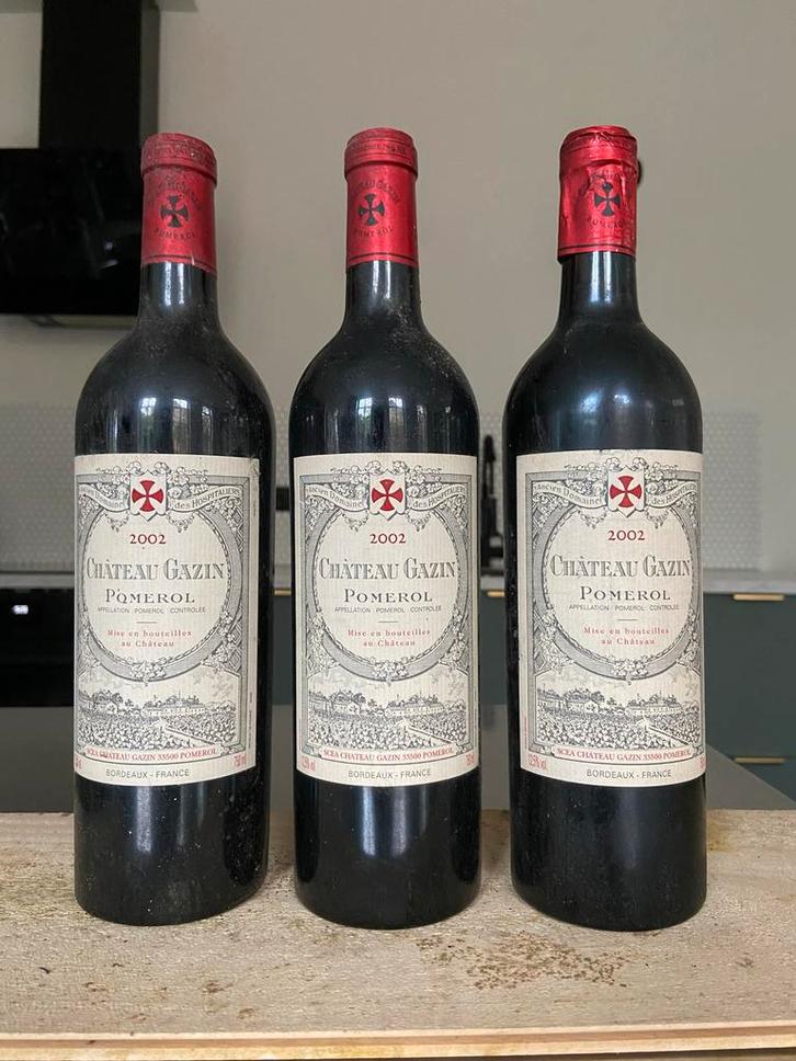 Château Gazin Pomerol 2002 - 3 Flessen, Verzamelen, Wijnen, Gebruikt, Rode wijn, Frankrijk, Ophalen