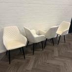 4 Fluwelen Eetkamerstoelen Wit, Wit, Ophalen of Verzenden, Zo goed als nieuw, Metaal
