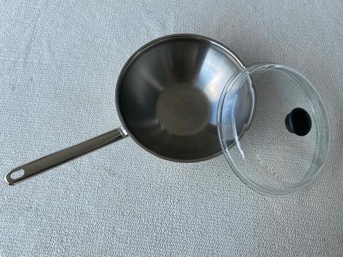 Wokpan Demeyere 26 cm, Huis en Inrichting, Keuken | Potten en Pannen, Zo goed als nieuw, Wok, Rvs, Inductieplaat, Ophalen of Verzenden