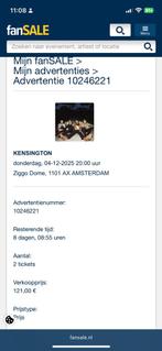 2 Kensington tickets 4 december, Tickets en Kaartjes, Concerten | Rock en Metal, Twee personen, December, Hard Rock of Metal